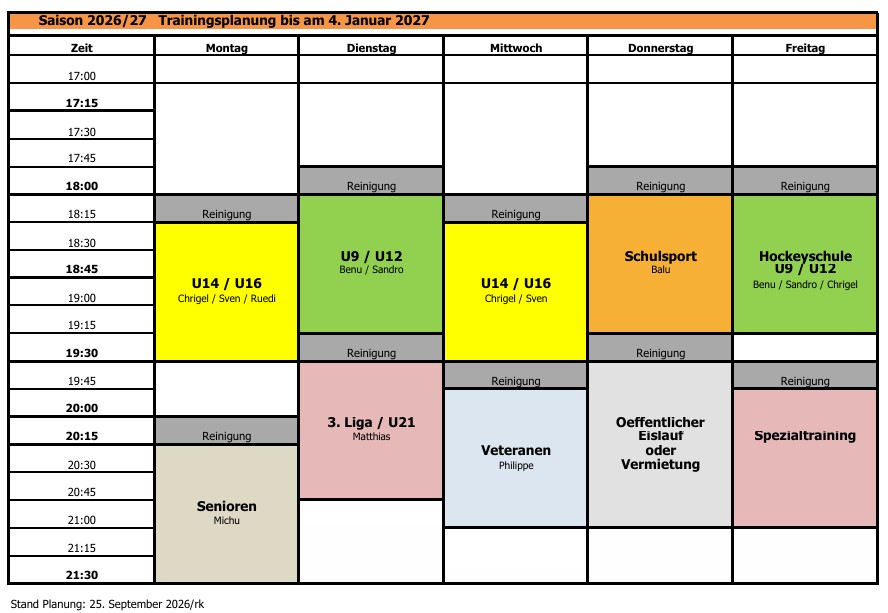 Trainingsplan Saison 2026/27